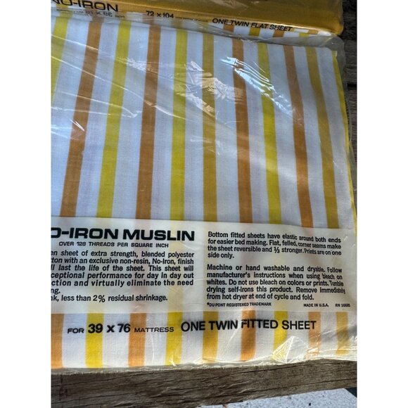 NOS Vintage Lady Pepperell No-Iron Muslin Twin Sheet Set 50% Dacron Polyester 50 - Picture 3 of 6